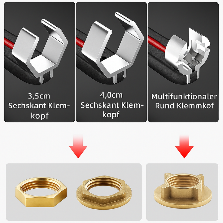 Praktischer GripMax Duo-Schlüssel, ein robustes Handwerkzeug für schnelle Küchen- & Badreparaturen.