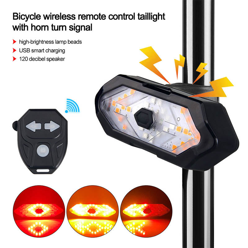 Einfach zu installierendes drahtloses Fahrrad Rücklicht mit Blinker, Horn und Fernbedienung für jedes Fahrrad.