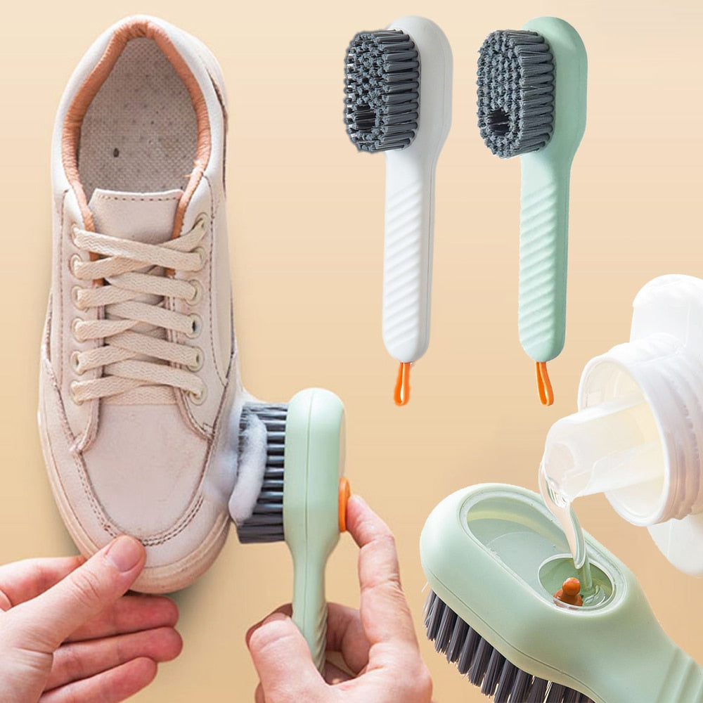 Universal Reinigungsbürste mit Seifenspender für mühelose Haushalts- & Schuhreinigung.