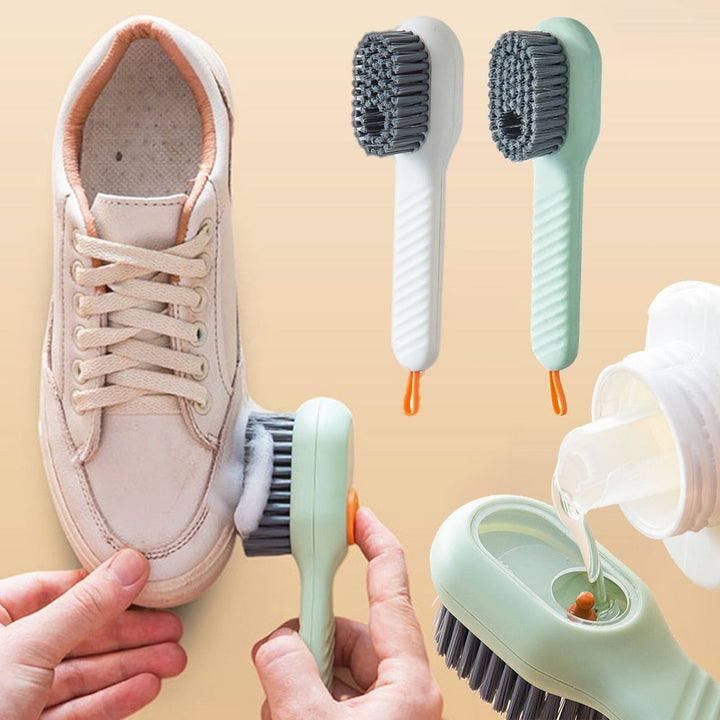 Universal Reinigungsbürste mit Seifenspender für mühelose Haushalts- & Schuhreinigung.