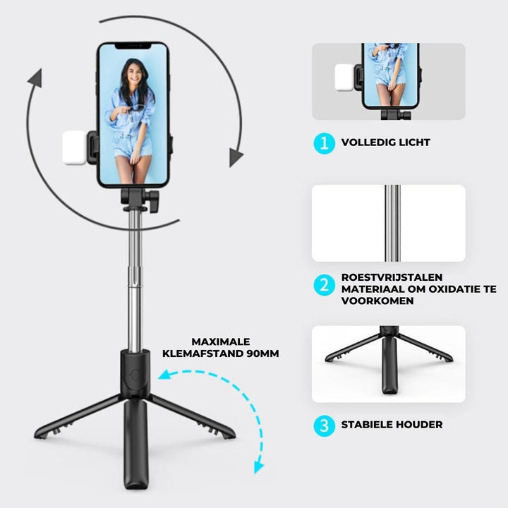 Kompakter, leichter SnapFlex Bluetooth-Selfiestick gefaltet, perfekt für Reisen und unterwegs mit Smartphone.