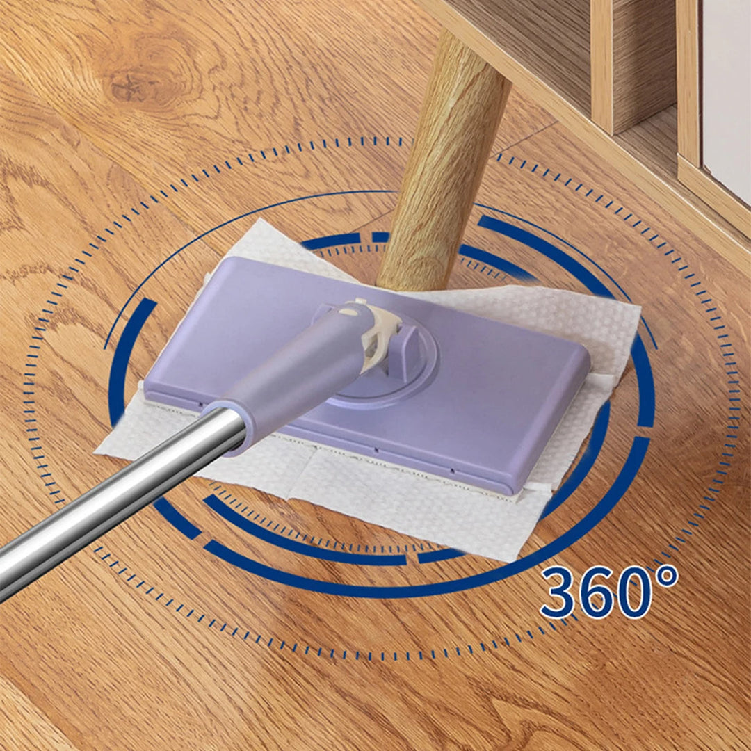 Ergonomischer 360° Flachmopp in Aktion, müheloses Putzen von Holzböden und Fliesen.
