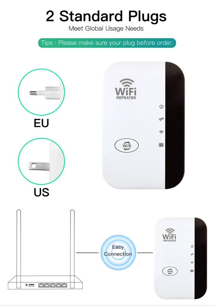 WLAN-Verstärker im Wohnzimmer. Nahtloses 2.4GHz Smart-Home-Netzwerk, stabiler Internetempfang und Technik.