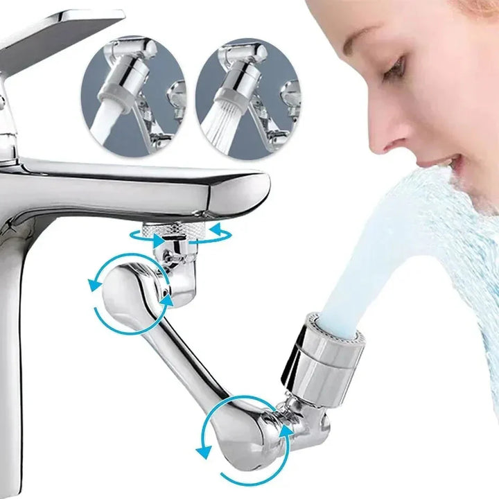 Wassersparender, flexibler Armatur Extender aus Edelstahl. 1080° schwenkbar, Doppelstrahl für Spülbecken.