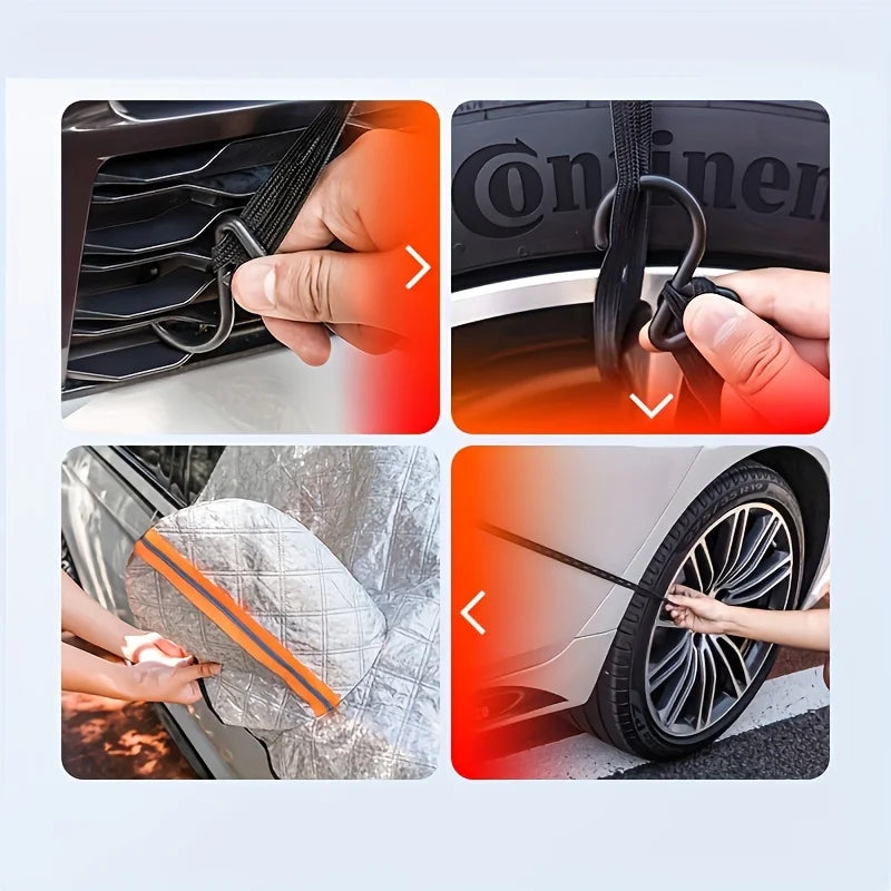 Detailansicht der faltbaren Auto-Frontscheibenabdeckung, robustes Material für Outdoor-Nutzung.