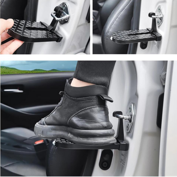 Kompakte, faltbare Autotrittstufe für einfachen Transport und platzsparende Aufbewahrung im Kofferraum. Perfekt als Montagehilfe.