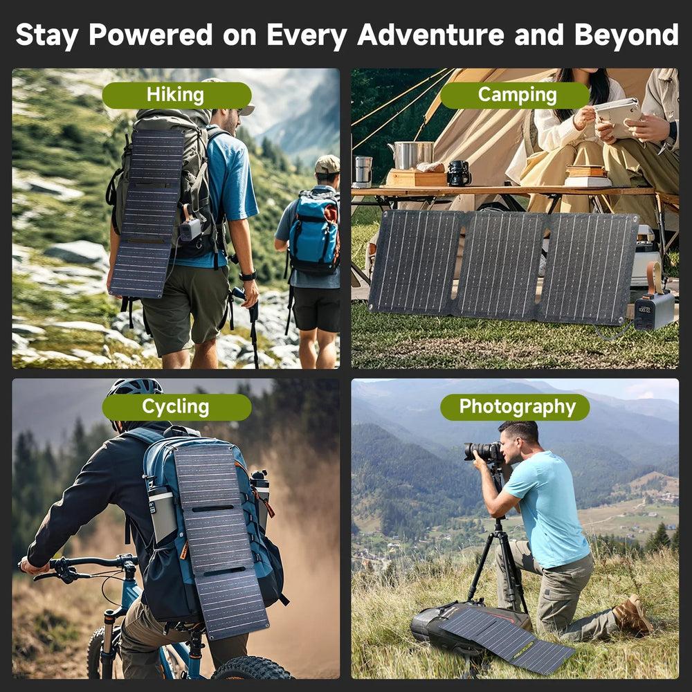 Faltbare, wetterfeste Solar Powerbank für Laptop & Smartphone Ladung unterwegs, ideal für Camping & Notstrom.