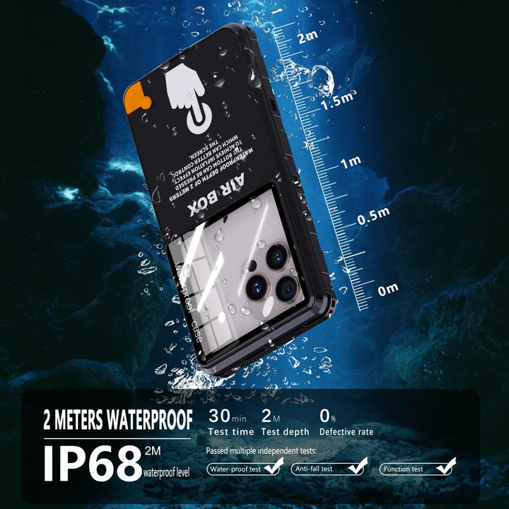 Tauchen Sie sorgenfrei! Wasserdichte IP68 Handyhülle schützt Ihr Smartphone unter Wasser bis 17,5cm.