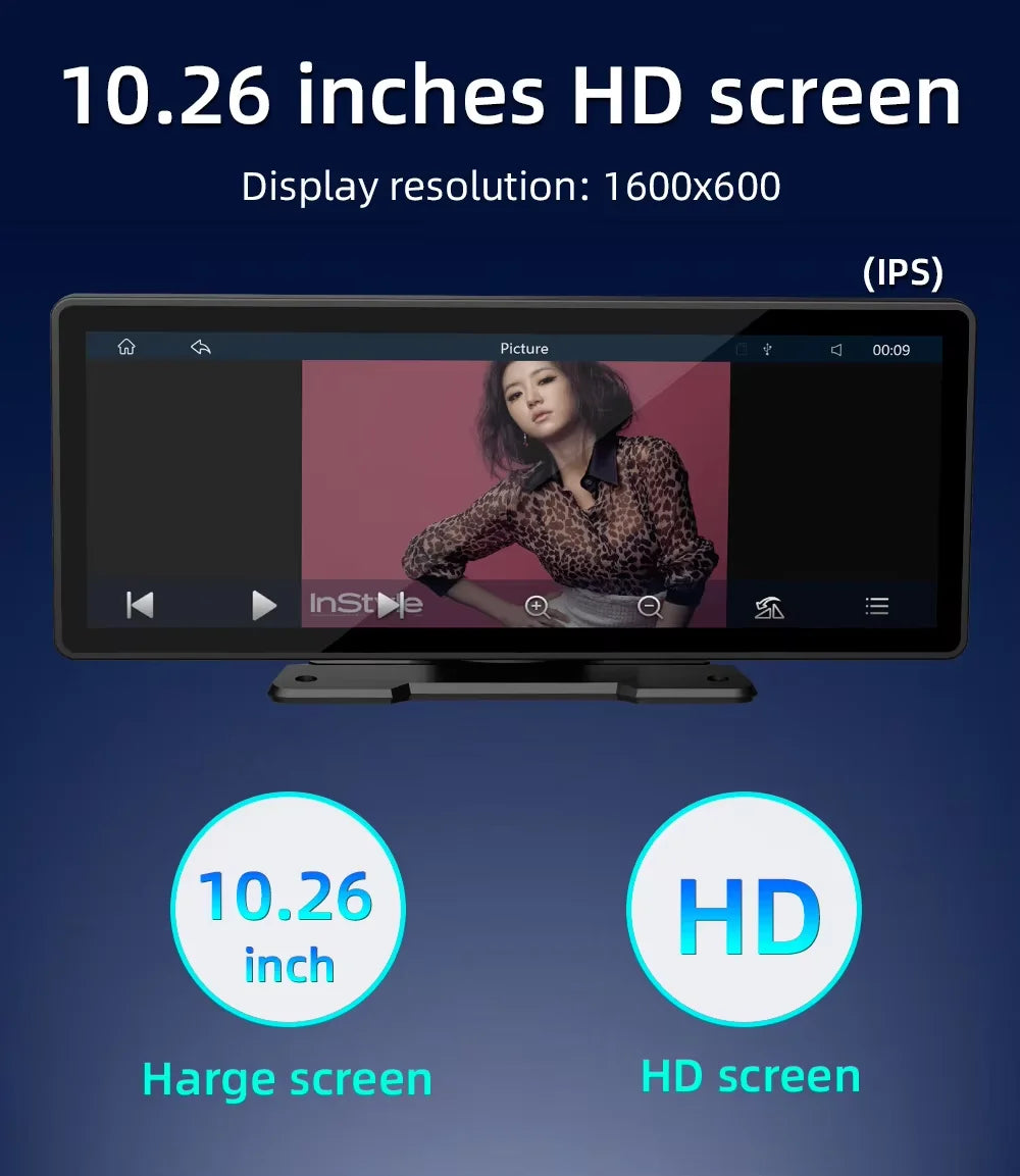 Auto Multimedia Player mit Bluetooth, WLAN & 10,26 Zoll Touchscreen für nahtloses CarPlay & Android Auto Erlebnis.