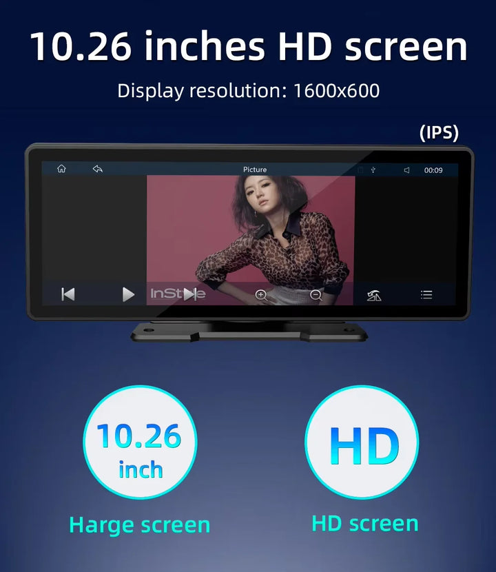 Auto Multimedia Player mit Bluetooth, WLAN & 10,26 Zoll Touchscreen für nahtloses CarPlay & Android Auto Erlebnis.