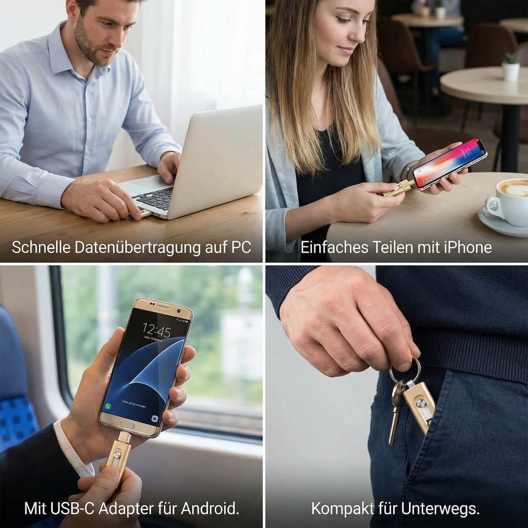 Praktischer OTG-Speicherstick zur einfachen Datensicherung von Mobilgeräten und Computern. USB Type-C & A.
