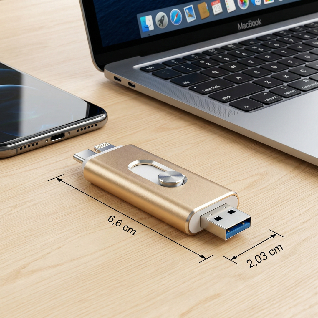 Vielseitiger 3-in-1 USB-Stick: USB 3.0, Type-C, Micro-USB für nahtlose Konnektivität zwischen allen Geräten.
