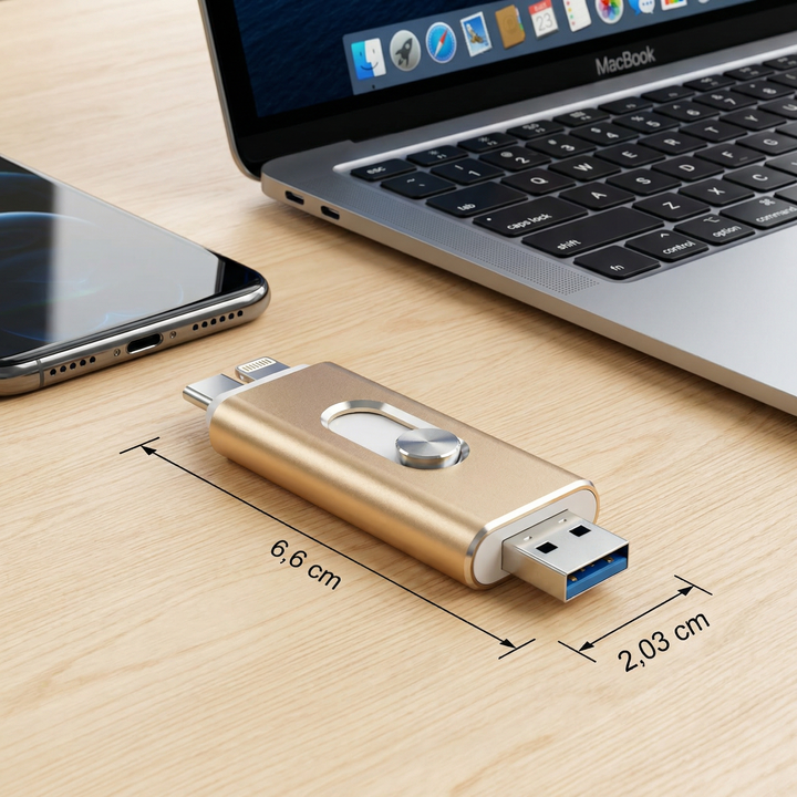 Vielseitiger 3-in-1 USB-Stick: USB 3.0, Type-C, Micro-USB für nahtlose Konnektivität zwischen allen Geräten.