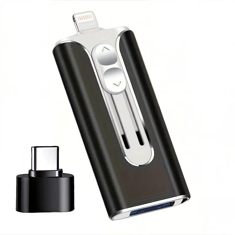 Sicherer 4-in-1 USB-Stick zur Datensicherung wichtiger Dateien von iPhone, Android & PC; universell einsetzbar.