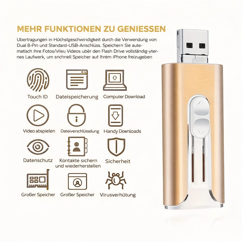 Schneller USB 3.0 Flash Drive (4-in-1) für effiziente Datenübertragung & Speichererweiterung auf allen Geräten.