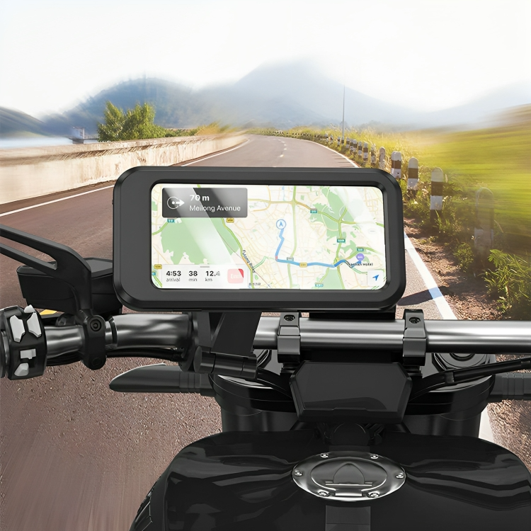 Mountainbike mit montiertem WeatherGuard Smartphonehalter. Perfekt für Navigation, auch bei schlechtem Wetter.