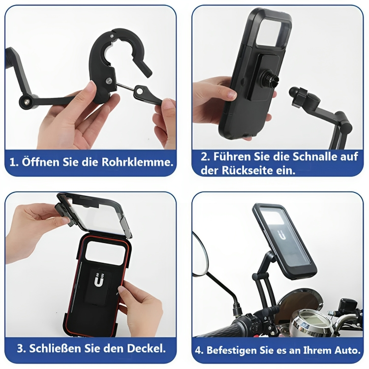 Fahrrad Smartphonehalter WeatherGuard in Aktion: Zeigt sicheren Halt bei holpriger Mountainbike-Fahrt.