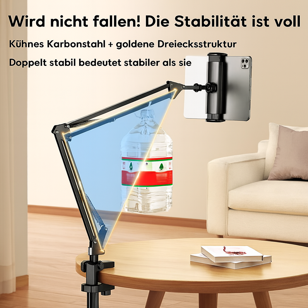 Freihändiger Handy- & Tablethalter für Bett & Sofa, ideal für Streaming, Lesemodus und Videotelefonie.