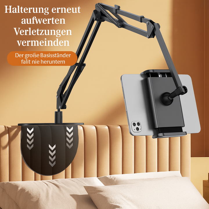 360° verstellbarer Handy- & Tablethalter aus Aluminium, ermöglicht optimale Blickwinkel für jedes Gerät.