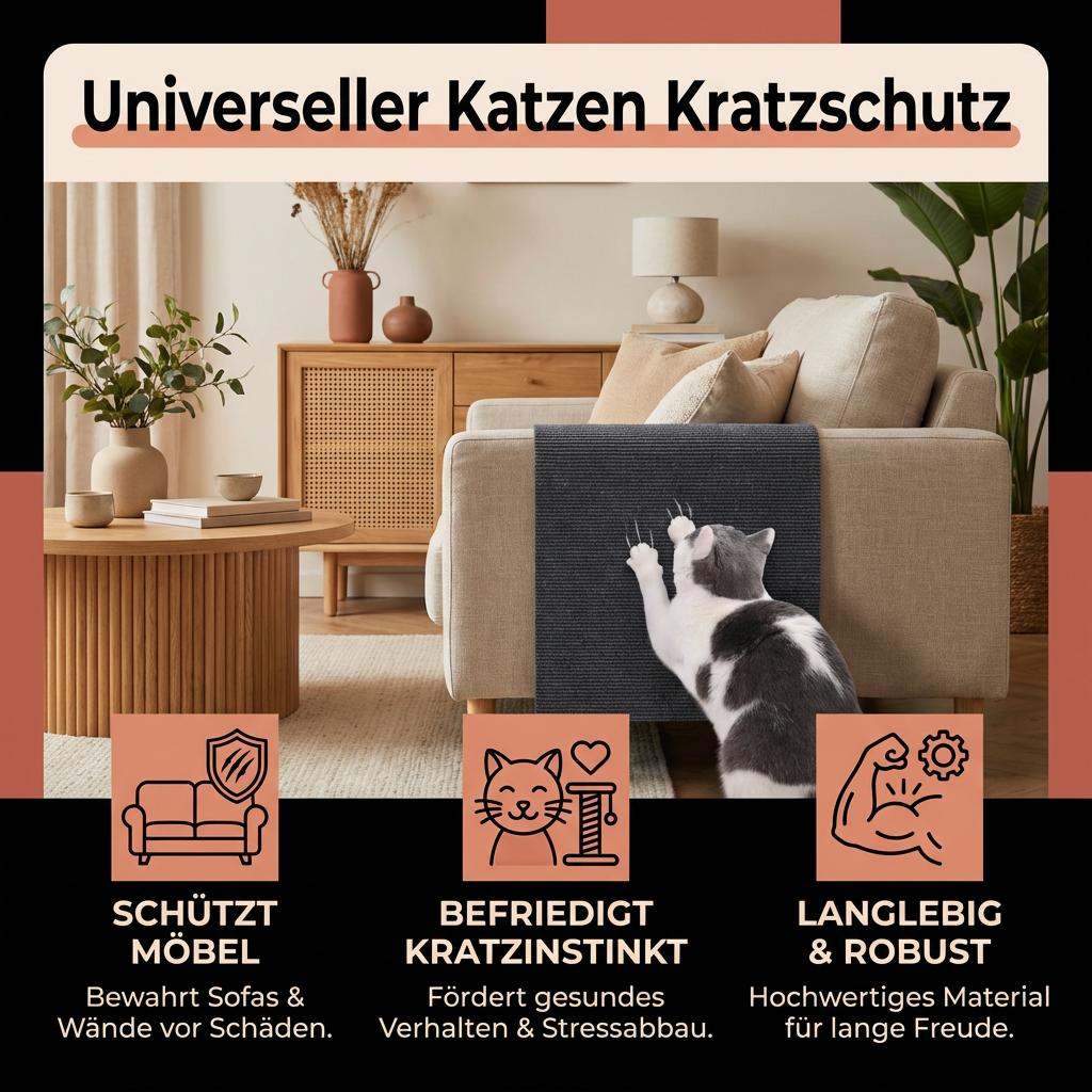Robuste Katzen Kratzmatte als Möbelschutz, verhindert Kratzer an Sofa & Sesseln. Idealer Kratzstopper.