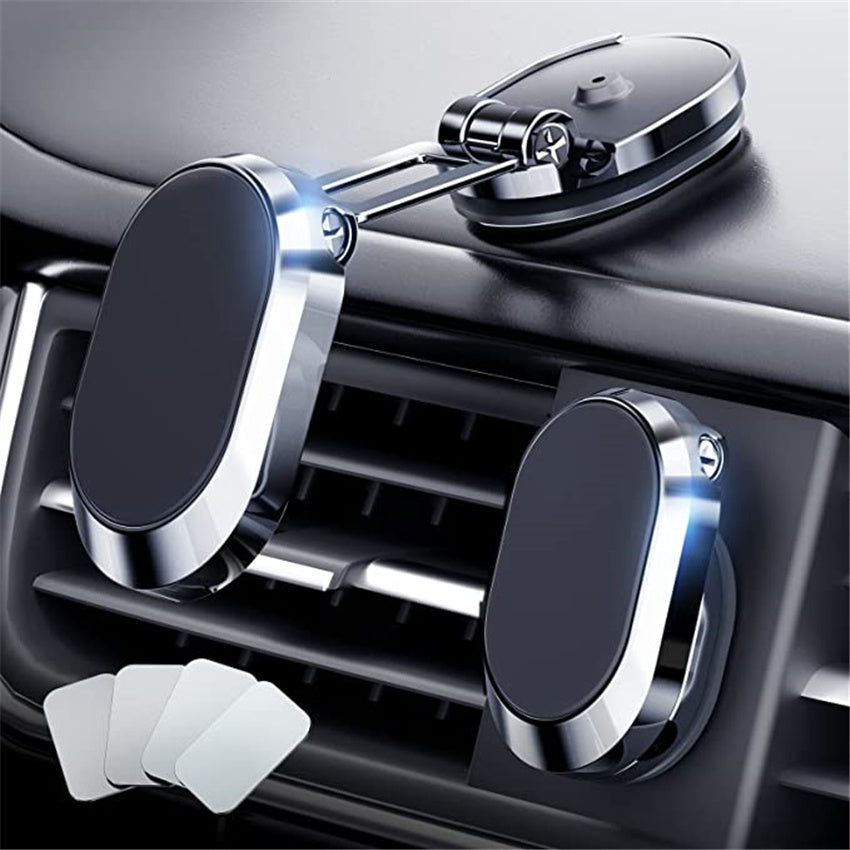 Universeller Magnet Handyhalter fürs Auto aus Aluminium, für sicheren Halt jedes Smartphones, 360° drehbar.
