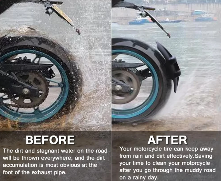 Schwarzer universeller Motorrad Kotflügel Heckschutz aus PP-Kunststoff & Stahlhalterung für Offroad-Fahrten.