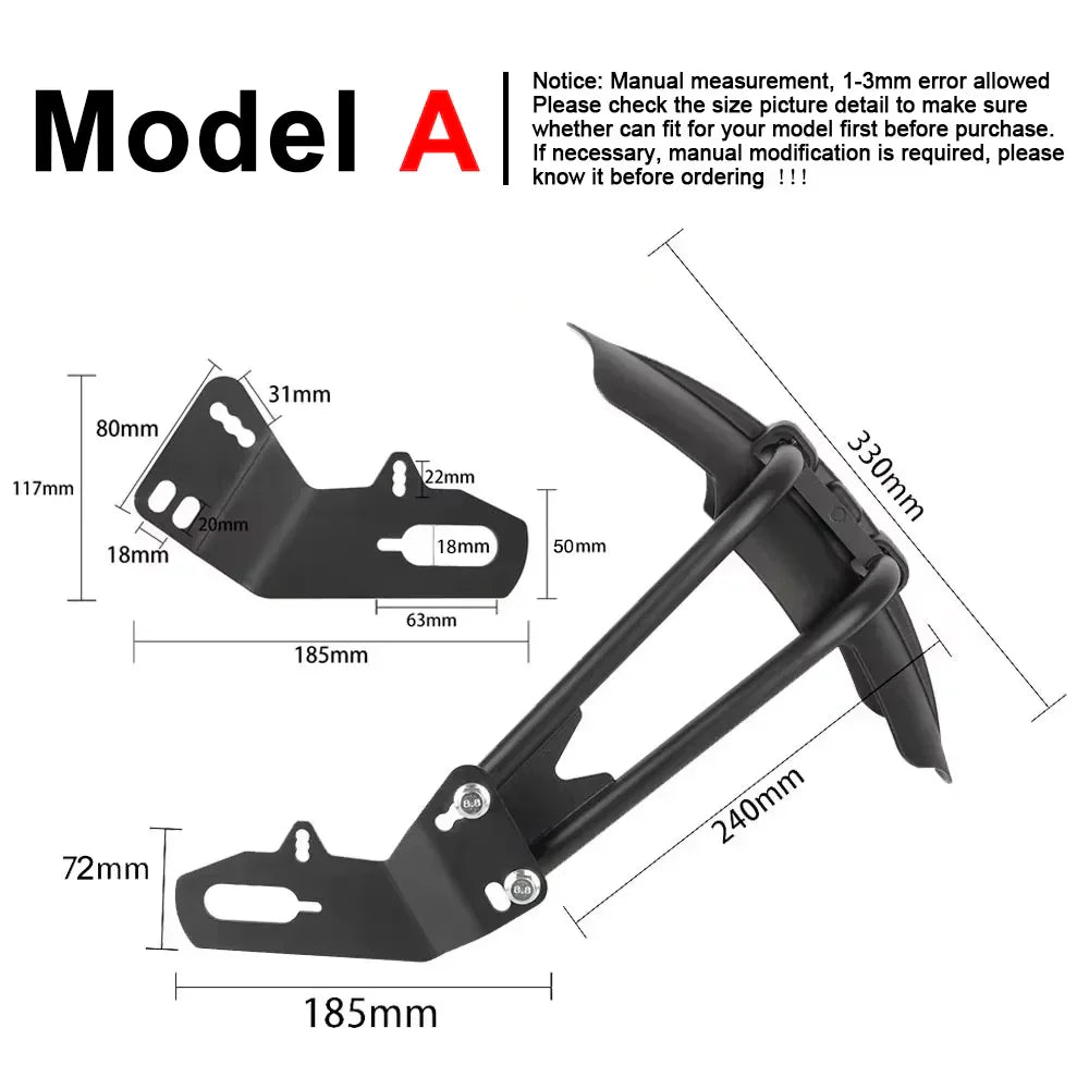 Robuster universaler Motorrad Kotflügel Heckschutz aus PP mit Stahlhalterung für besten Schutz.