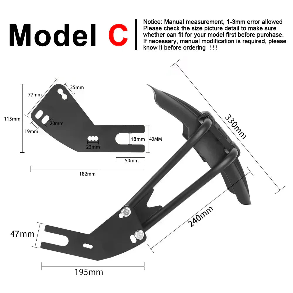 Zuverlässiger Schlammschutz & Spritzschutz für Motorräder, universal einsetzbar mit Stahlhalterung.