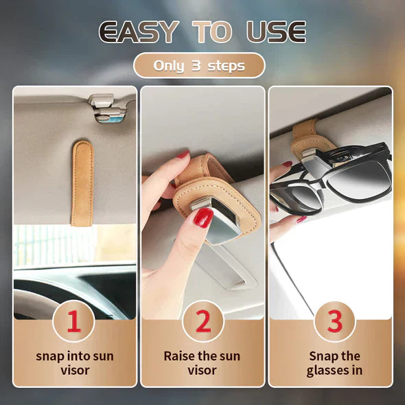 Eleganter Sonnenbrillenhalter fürs Auto, hochwertiger Brillenclip für Sonnenblende, schwarze Leder-Optik.