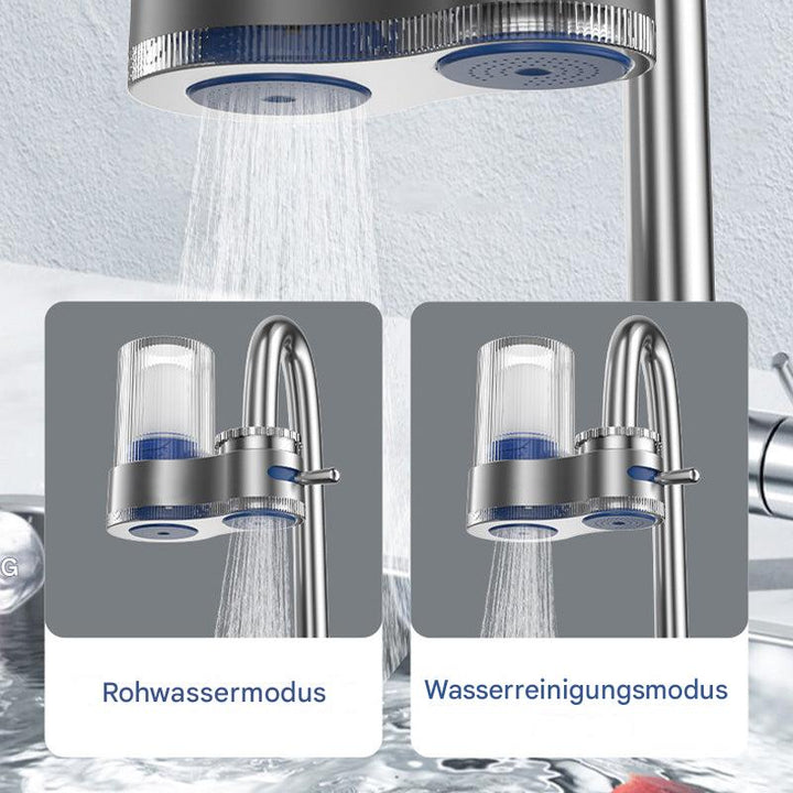 Installation des Wasserhahnfilters für sofortigen Zugang zu sauberem Trinkwasser in der Küche. Haushaltshilfe.