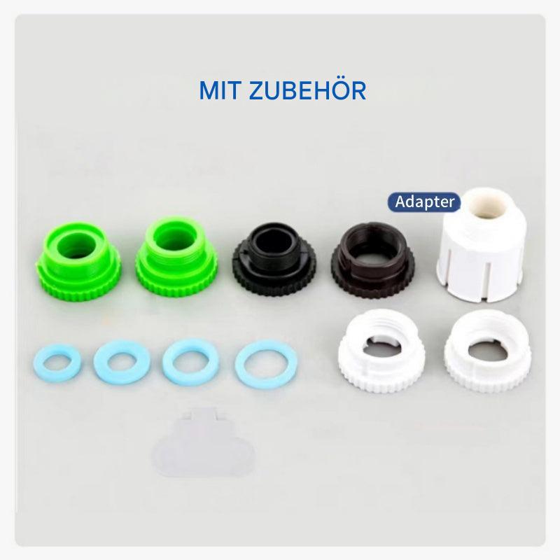 Wasserhahnfilter in Aktion: Wasser fließt gereinigt aus dem Hahn, bereit zum Trinken. Optimale Filtration.