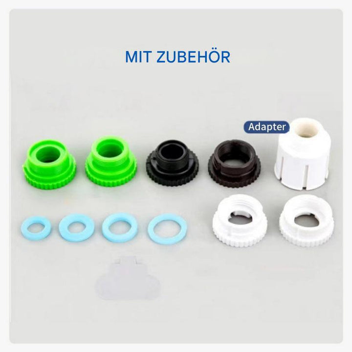 Wasserhahnfilter in Aktion: Wasser fließt gereinigt aus dem Hahn, bereit zum Trinken. Optimale Filtration.