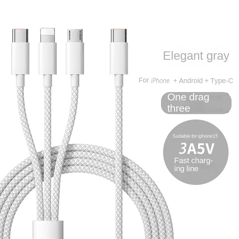 Ein Universal-Schnellladekabel für alles: 3-in-1 PowerLink 100W mit USB-C, Lightning & Micro-USB Anschlüssen.