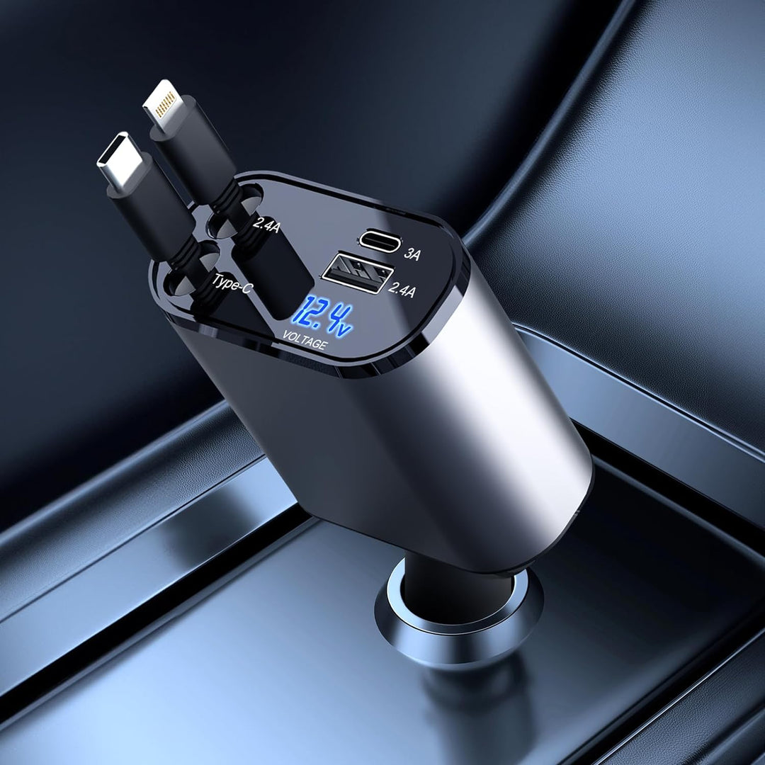 Universelles 4-in-1 Auto-Schnellladegerät mit mehreren USB-Ports für Autos. Kfz-Zubehör, Ladeadapter.