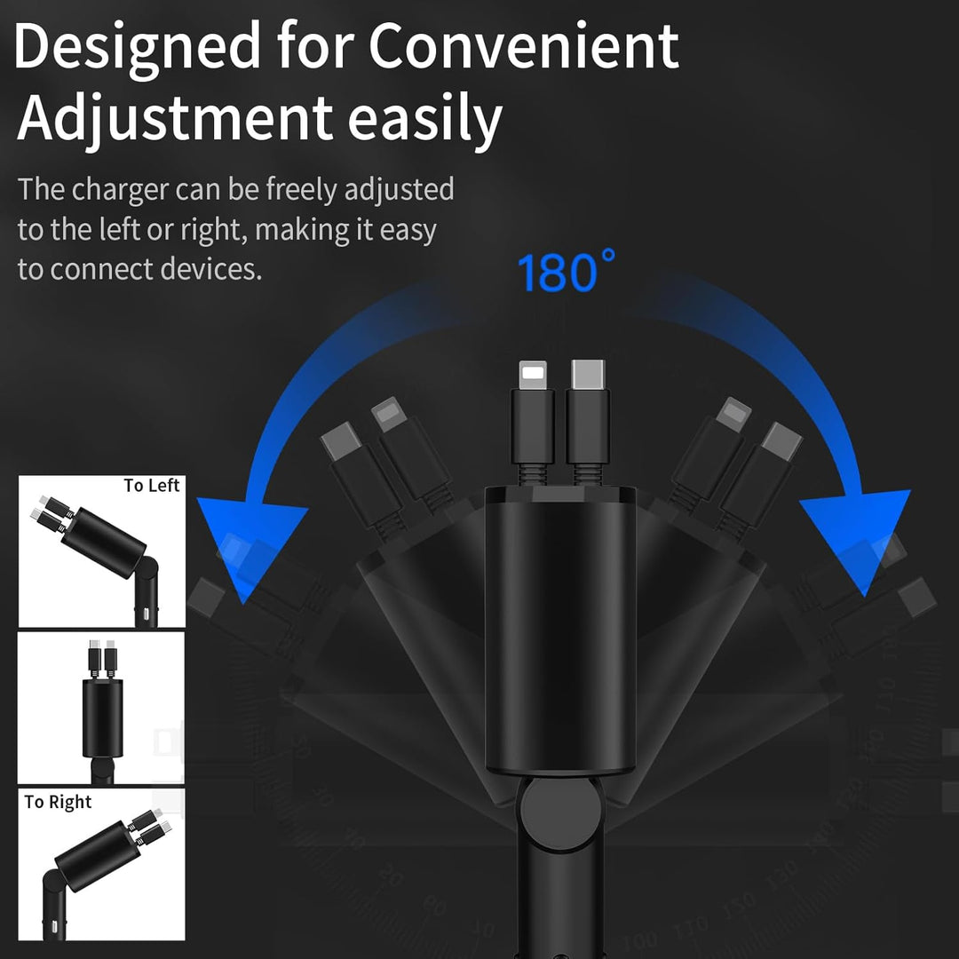 Kompaktes 4-in-1 Autoladegerät, ideal für Reisen. Universal USB-Schnellladegerät für alle Mobilgeräte.