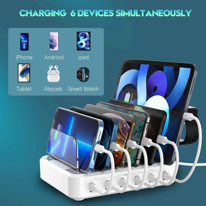 Ordnung auf dem Schreibtisch: 6-in-1 USB-Ladestation mit Kabelmanagement für all Ihre Elektronikgeräte.