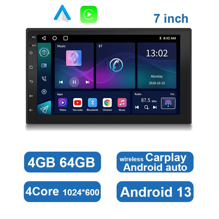 Universelles Android Autoradio: Touchscreen, GPS, CarPlay, Bluetooth & Quad Core für smartes Entertainment.