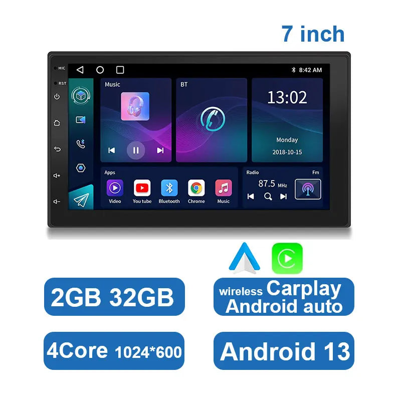 Leistungsstarkes Android Autoradio mit Quad Core, Touchscreen, GPS & CarPlay für schnelle Navigation.