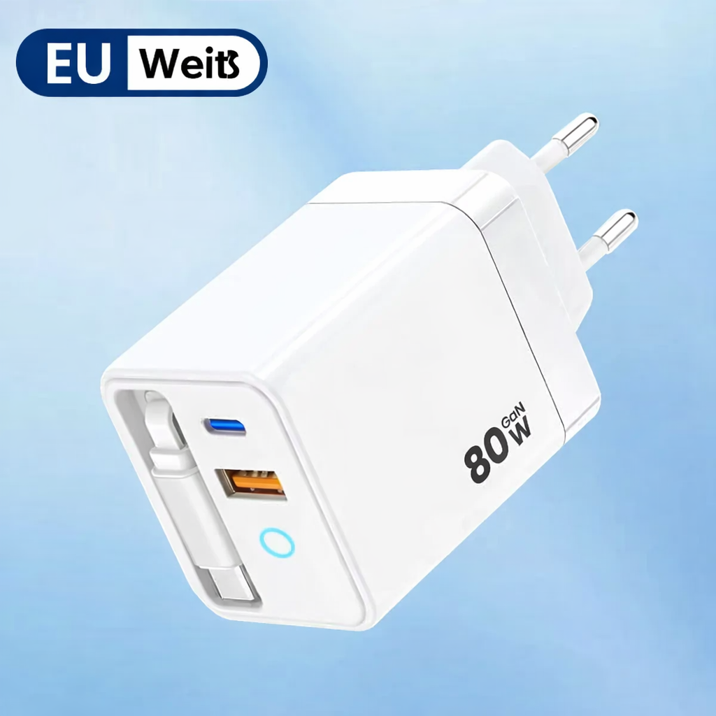 Effizienter GaN Turbolader USB-C/USB-A Schnelllader für Handy, Tablet & Laptop. Perfekt für schnelles Laden.
