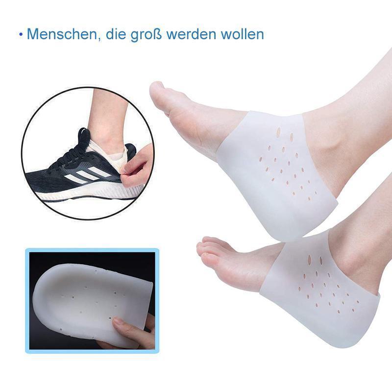 Paar unsichtbare Silikon-Fersenkissen zur Höhenerhöhung, ergonomisch geformt für Komfort und Halt.