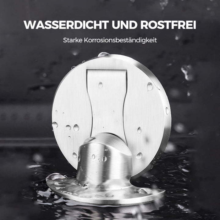 Detailansicht des unsichtbaren magnetischen Türstoppers, der eine Tür sanft offen hält. Sicherer Halt, ohne Bohren.
