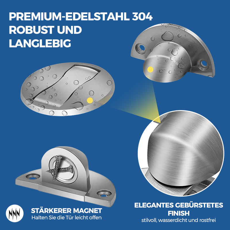 Unsichtbarer Türstopper mit starkem Magnet für bohrfreie Montage. Sicherer Türschutz für jede Tür, kompakt & langlebig.