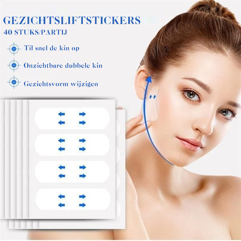 Diskret platziertes Facelifting-Tape zur sofortigen Glättung von Falten; für ein straffes, konturiertes V-Gesicht.