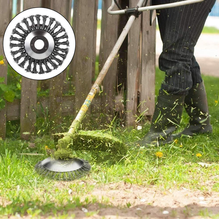 Fadentrimmer-Kopf LawnShield in Aktion beim präzisen Mähen von Gras. Erleichtert Gartenarbeit.