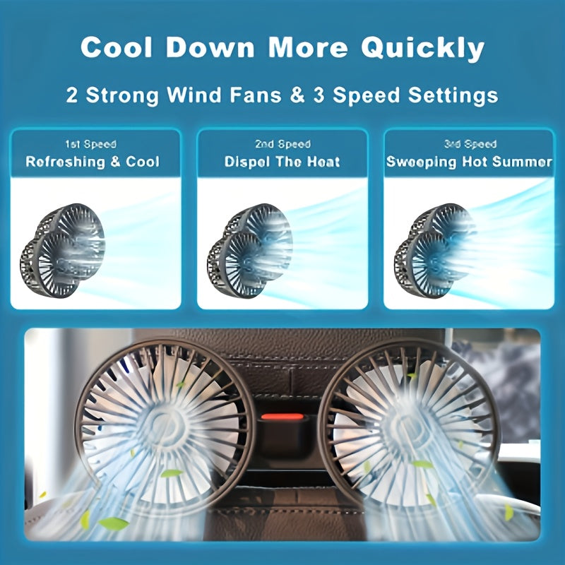 Eleganter, kompakter USB Autolüfter, Doppellüfter mit 360° Rotation, verbessert die Klimaanlage im Auto leise.