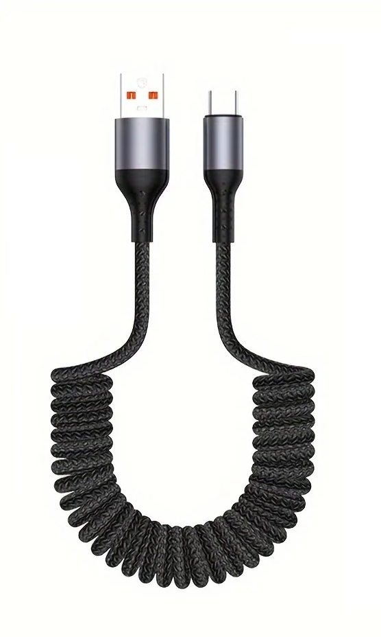 Ergonomisches 100W USB-C Federkabel für schnelles Laden und effizienten Datenaustausch.