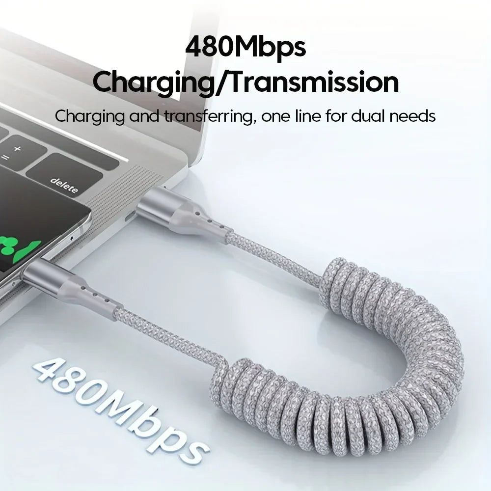 Leistungsstarkes 100W USB-C Schnellladekabel im Feder-Design für effizientes Laden von Geräten.