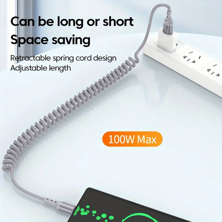 Robustes USB-C Datenkabel 100W Feder-Design FlexCharge, schnelle Synchronisation & Ladefunktion.