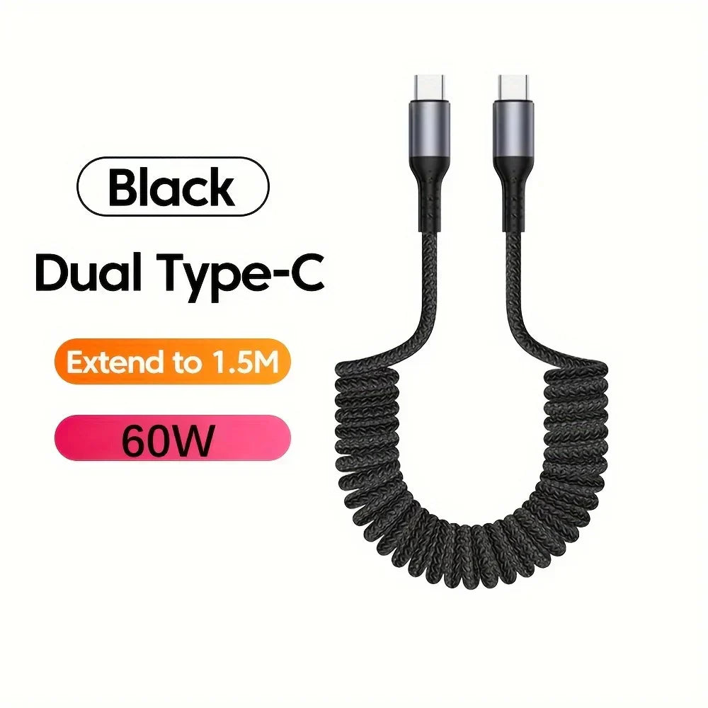 Detailaufnahme des USB-C Federkabels 100W, das schnelle Ladegeschwindigkeit und Flexibilität bietet.