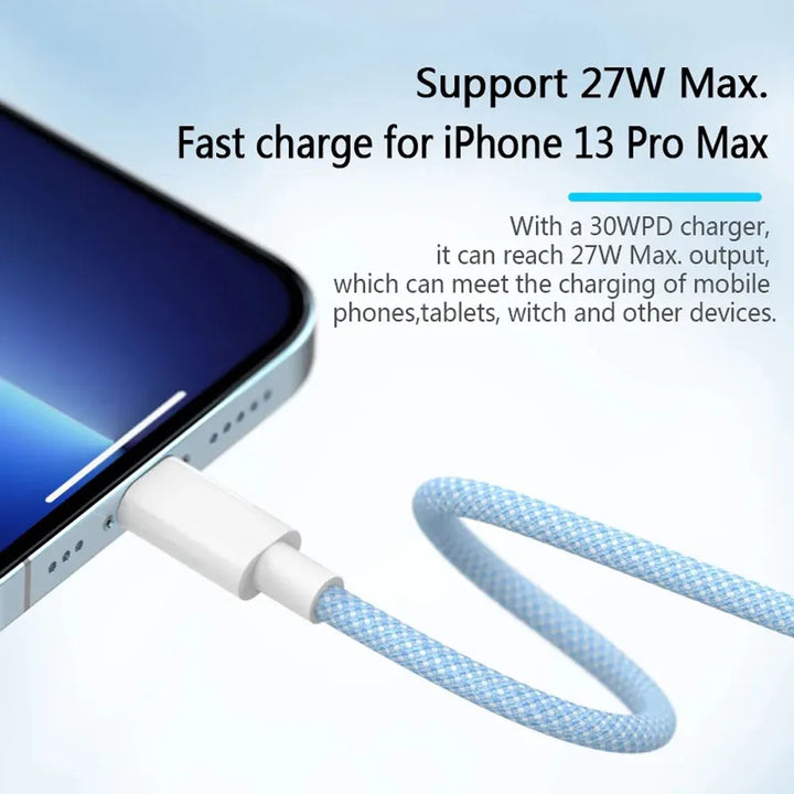 Robustes USB-C Lightning Kabel mit geflochtener Nylonummantelung. Langlebiges Schnellladekabel für Ihr iPhone Zubehör.